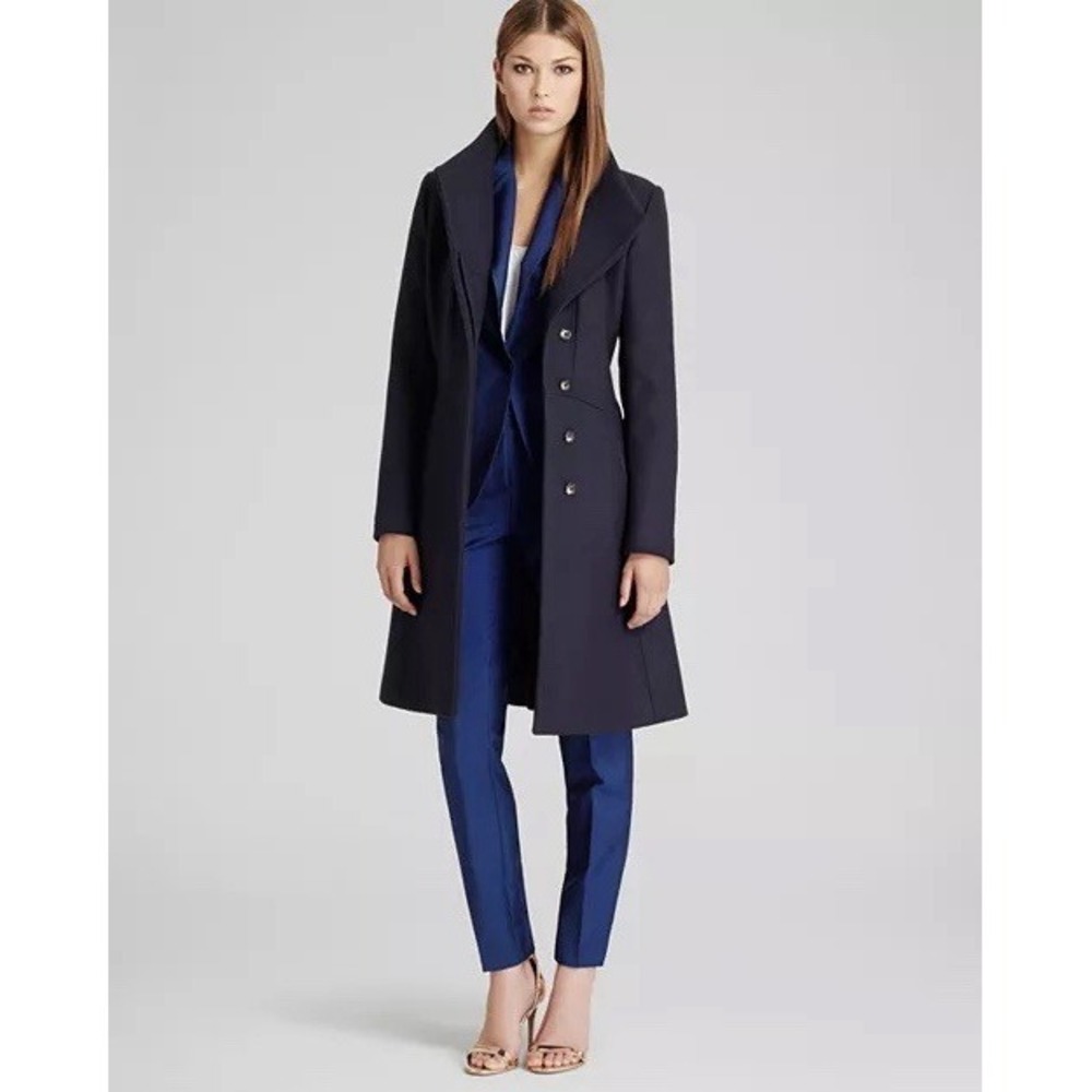 REISS Wool Blend Virginia Fit & Flare Navy Blue Women's Coat Sz L